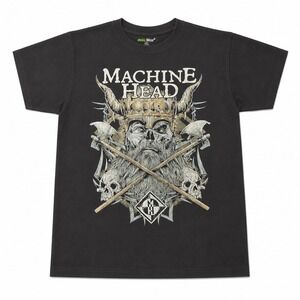 Machine Head Band T-Shirt Evig Wear Viking Skull Graphic Tee Black Mens Med/Lg